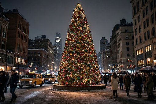 Free Christmas Tree Snowy Street photo and picture