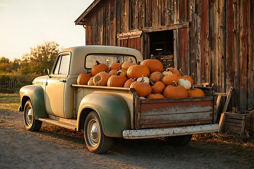 Free Pumpkin Vintage Truck photo and picture