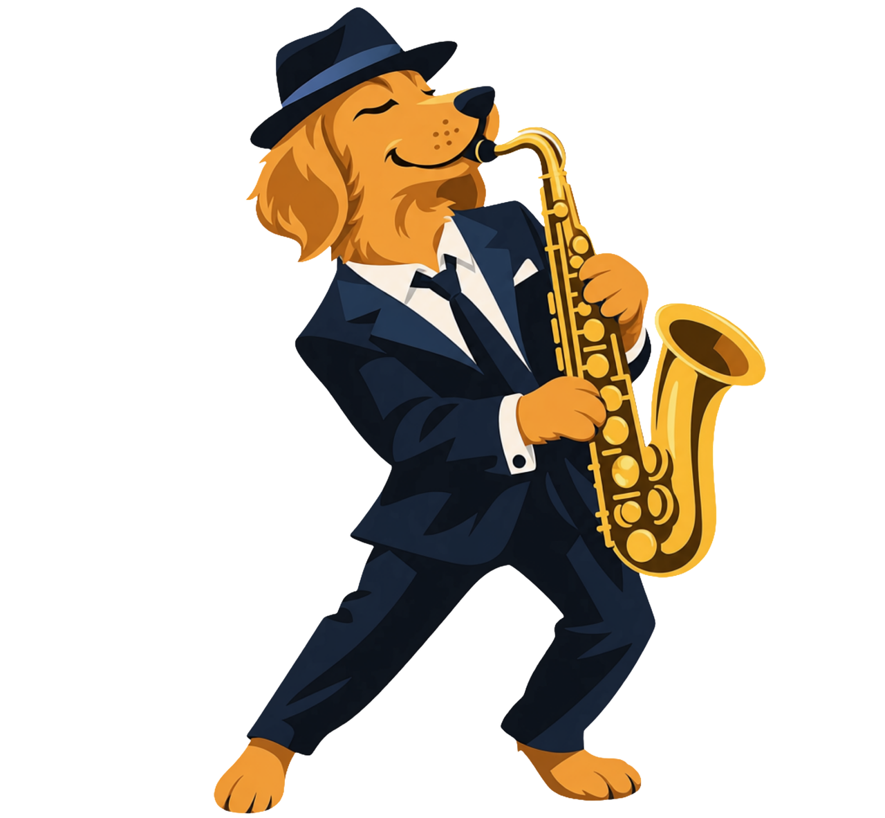 Download free HD stock image of Golden Retriever Saxophone Dog Free golden retriever saxophone dog jazz musician vector