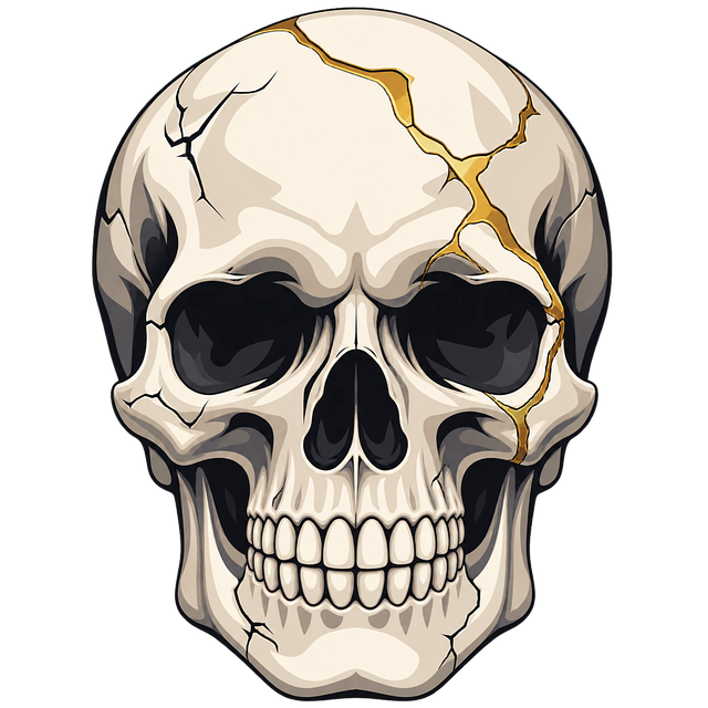 Free human skull broken skull golden cracks vector