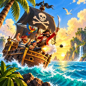 Navio Pirata, Aventura, Oceano, Capitão