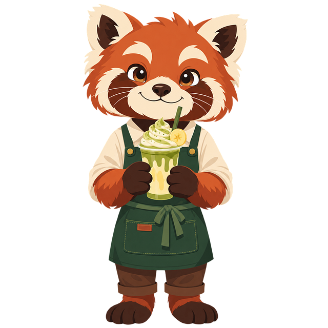 Free red panda barista matcha drink vector