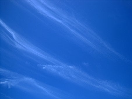 蓝天, 云条, 朦胧的, 薄的, 对角线的, 卷云, 轻盈的, 天空, 天气