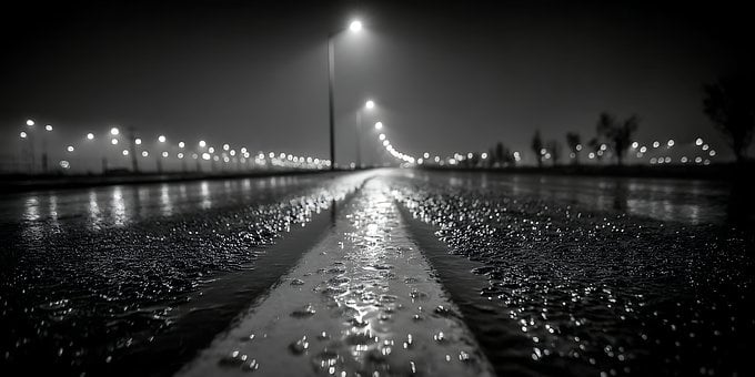 Carretera, Lluvia, Charco, Calle, Luz