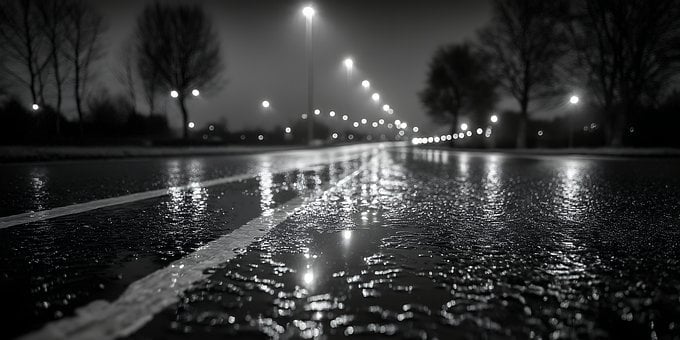 Calle Lluviosa, Farolas, Reflejo