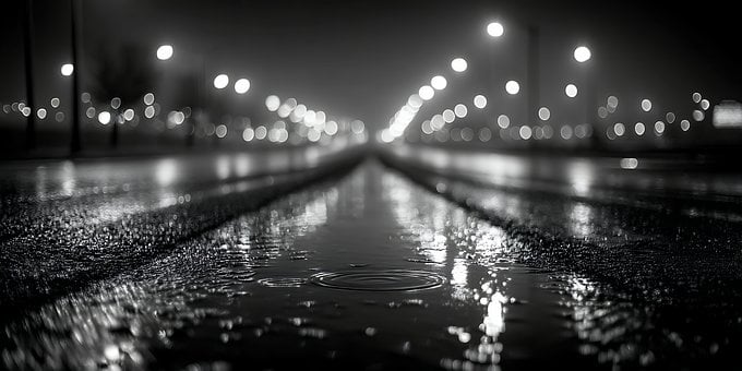 Carretera, Lluvia, Charco, Reflejo