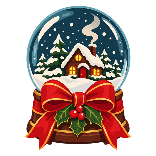 Free christmas snow globe winter cabin red bow vector