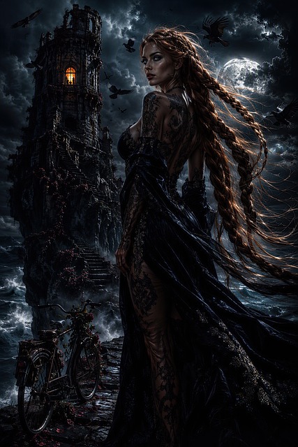 Fantasía, Gótico, Torre, Luna Llena