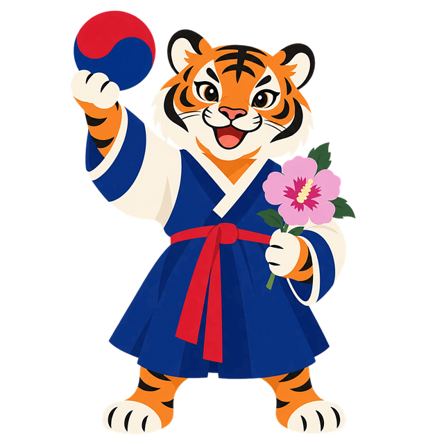Free korean tiger gaecheonjeol hanbok illustration