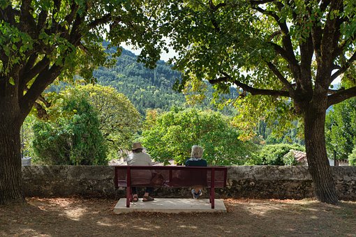 Seniori, Lavička, Park, Stromy, Príroda
