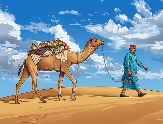 Free desert camel man illustration