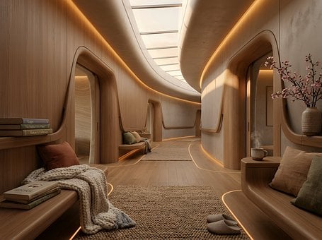 Interior Futurista, Cor De Madeira