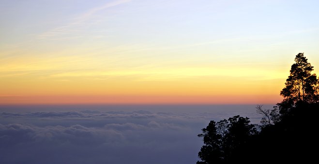 Cielo, Nubes, Puesta De Sol, Montañas