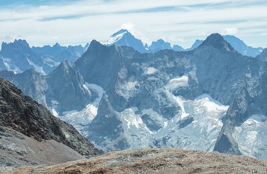 山, 冰川, 阿尔卑斯山, 雪, 全景, 岩石的, 自然, 徒步旅行, 景观