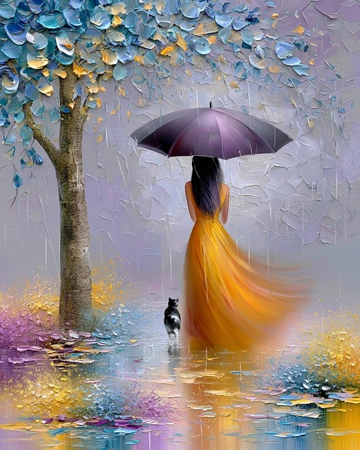 Mujer Con Paraguas, Vestido Amarillo