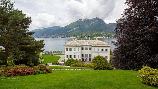 Villa, Lago, Montañas, Jardín, Verde