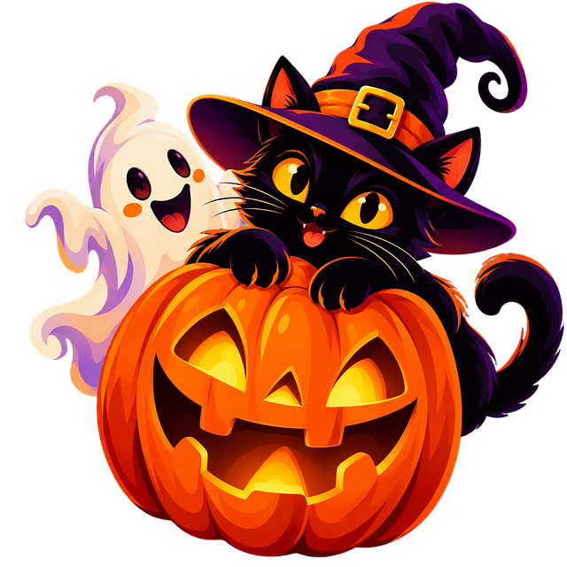 Free halloween black cat ghost vector