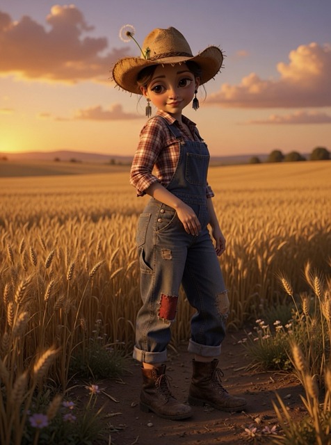 Bauernmädchen, Comicfigur, Weizenfeld