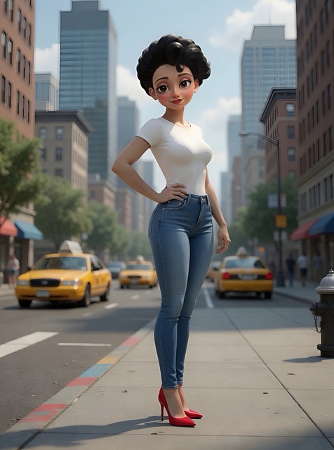 Animierte Figur, Frau, Stadtlandschaft