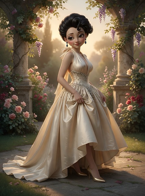 Frau, Kleid, Brünette, Garten, Blumen