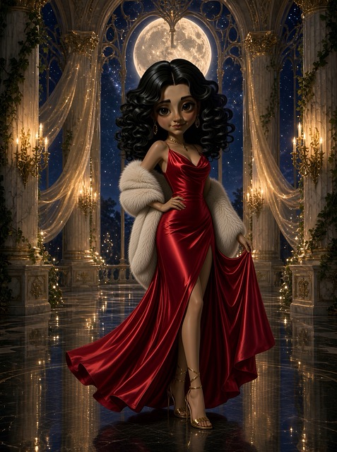 Mond, Elegant, Rot, Kleid, Gold