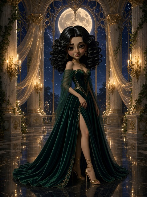 Fantasie, Kleid, Grün, Abendkleid, Mond