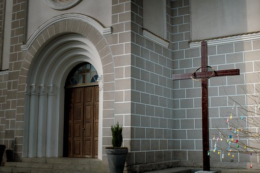 Kerk, Kerk Ingang, Houten Deur, Kruis