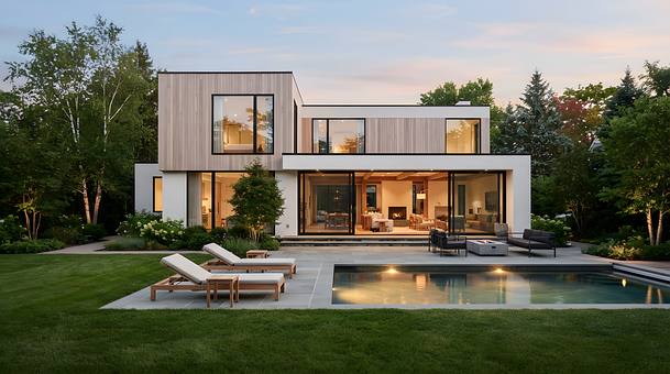 Villa, Moderne Arkitektur, Pool, Have