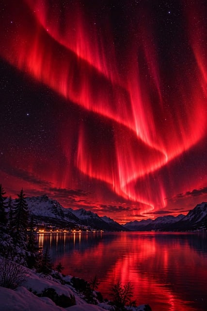 Nordlys, Natteklar, Stjerner, Rød Himmel