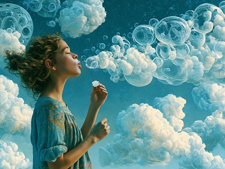 Niña, Burbujas, Pintoresco, Surrealista