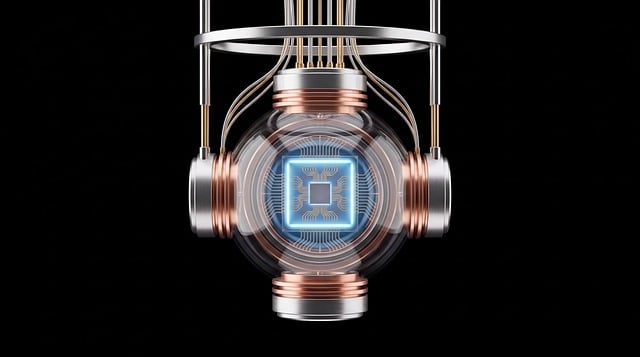 Free quantum computing unit supercooled processor chip technology illustration