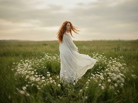 Mujer, Retrato, Campo, Flores, Verde