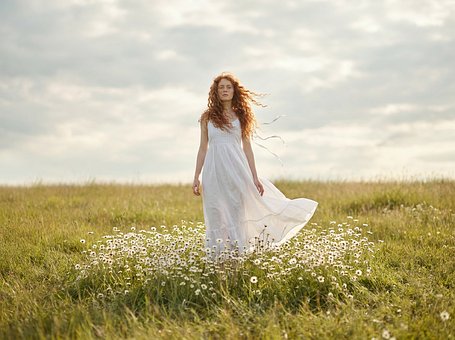 Mujer, Vestido Blanco, Campo, Verano