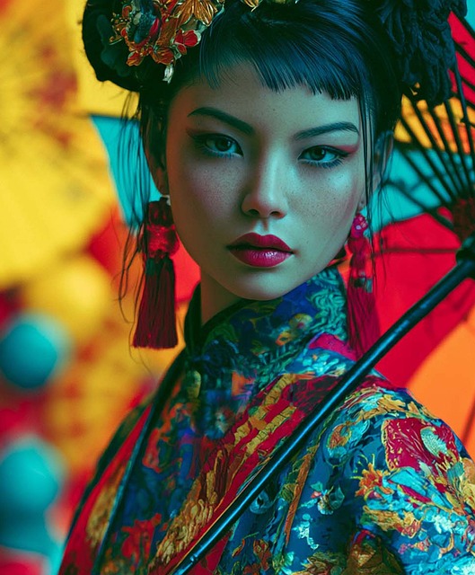 Mujer, Paraguas, Seda, Moda, Maquillaje