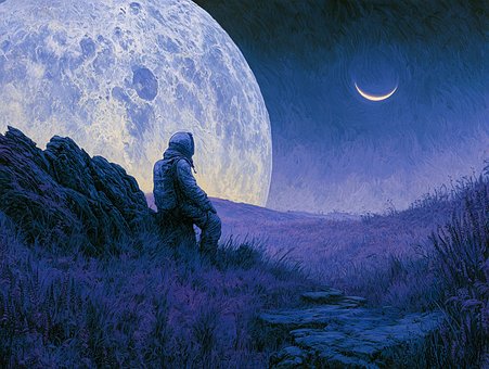 Astronauta, Espacio, Luna, Planeta