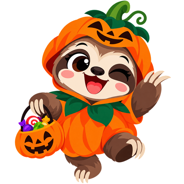Free sloth halloween pumpkin illustration