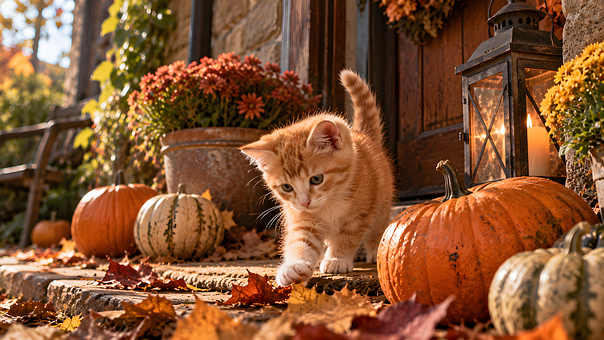 Gato, Gatito, Calabaza, Otoño