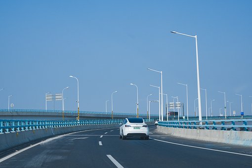 Mașină, Pod, Autostradă, Albastru