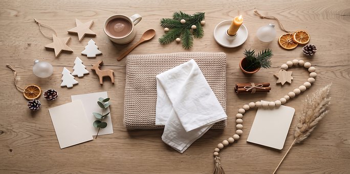 Vánoce, Flatlay, Skandinávský, Dřevěný