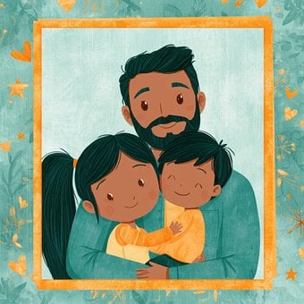 Familie, Far, Datter, Sønn, Lykke, Klem