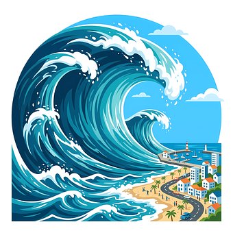 Tsunami, Grote Golf, Zee, Vuurtoren