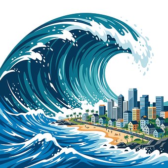 Tsunami, Golven, Getijden Golf, Stad