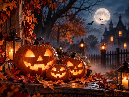 Halloween, Dýně, Měsíc, Noc, Strašidelný