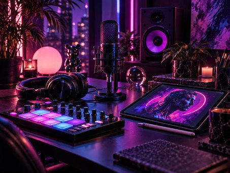 Hudba, Studio, Dj, Sluchátka, Neon