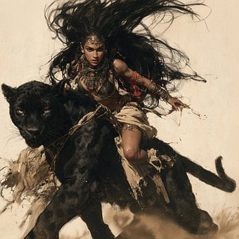 Vrouw, Strijder, Panter, Wild Haar