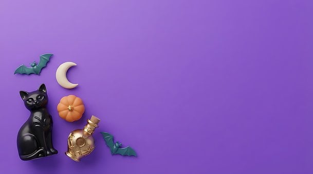 Halloween, Černá Kočka, Dýně, Netopýr
