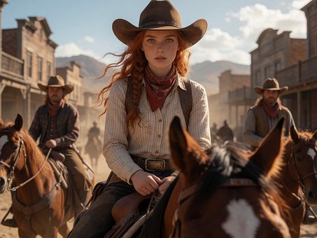 Cowgirl, Femeie, Cal, Oraș Occidental