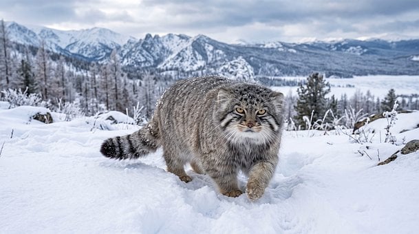 Pallas Kat, Sneeuw, Berg, Wilde Kat