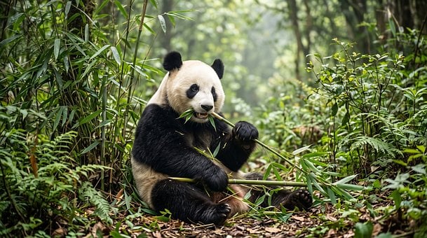 Panda, Bamboe, Kauwen, Bos, China