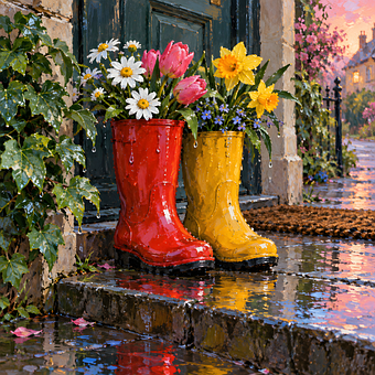 Blomster, Støvler, Rød, Gul, Tulipan